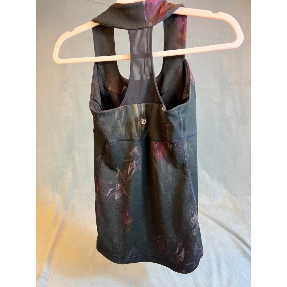 Lululemon Scoop Neck Tank Midnight Iris Black Floral Workout Top Racerback 4 - Picture 3 of 11
